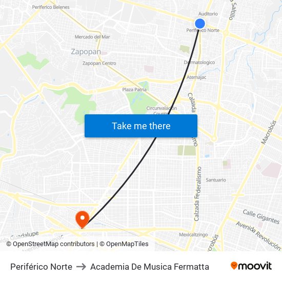 Periférico Norte to Academia De Musica Fermatta map