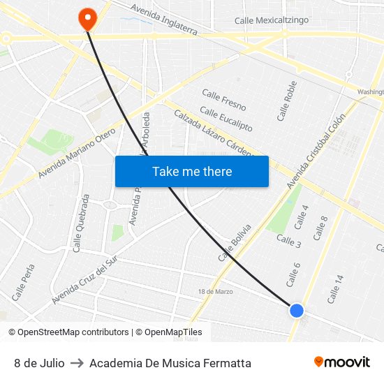 8 de Julio to Academia De Musica Fermatta map