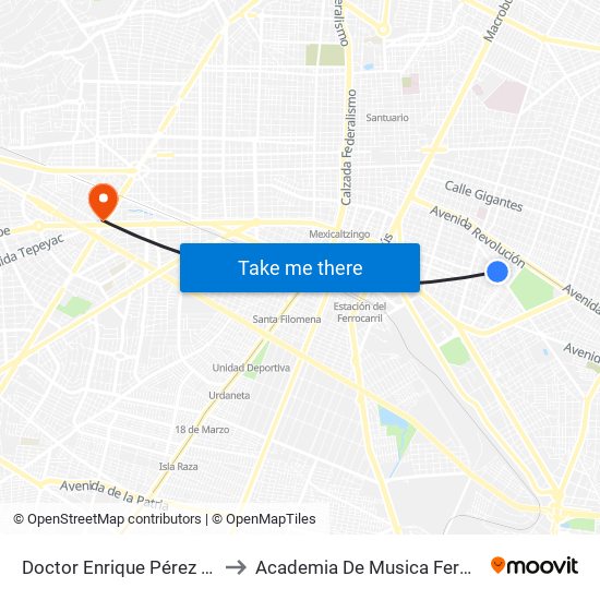 Doctor Enrique Pérez Arce to Academia De Musica Fermatta map