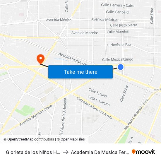 Glorieta de los Niños Héroes to Academia De Musica Fermatta map