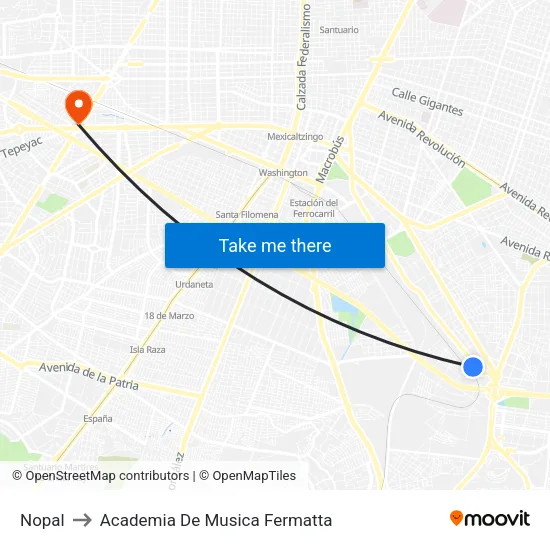 Nopal to Academia De Musica Fermatta map