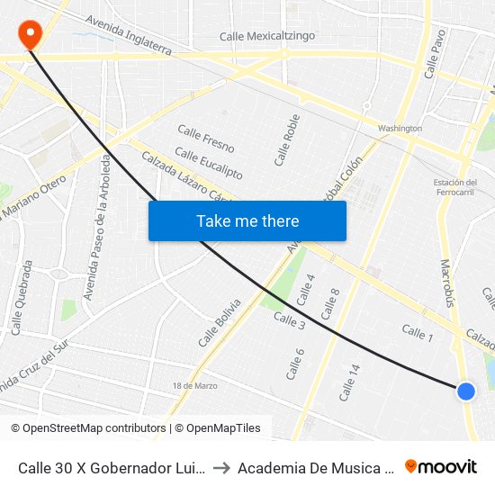 Calle 30 X Gobernador Luis G. Curiel to Academia De Musica Fermatta map