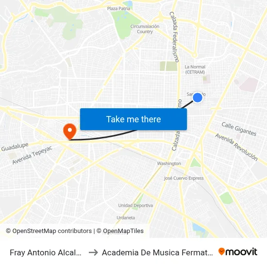Fray Antonio Alcalde to Academia De Musica Fermatta map