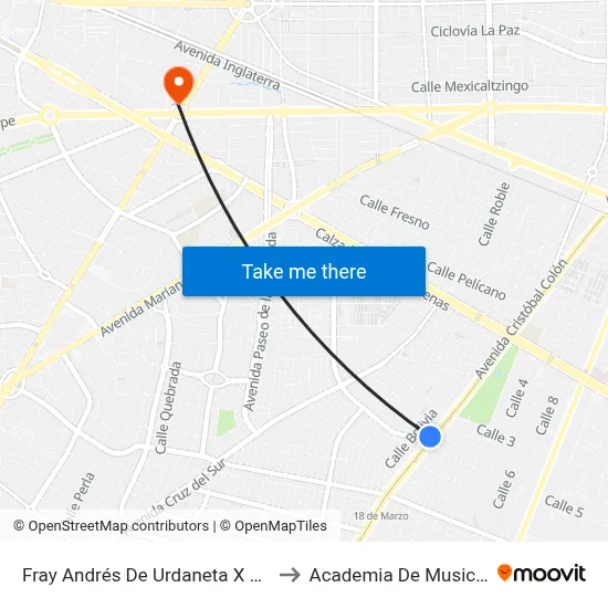 Fray Andrés De Urdaneta X Cristobal Colón to Academia De Musica Fermatta map