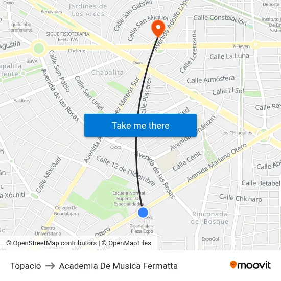 Topacio to Academia De Musica Fermatta map