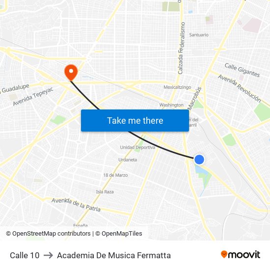 Calle 10 to Academia De Musica Fermatta map