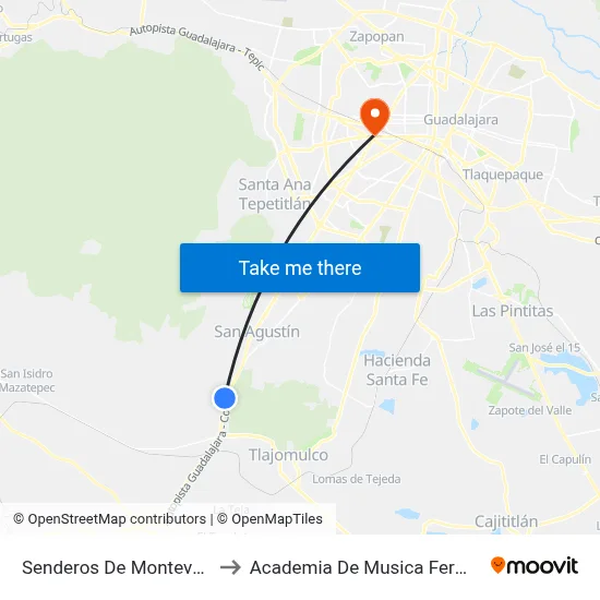 Senderos De Monteverde to Academia De Musica Fermatta map