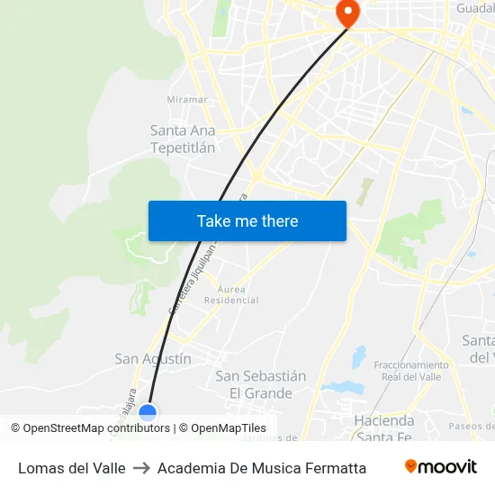 Lomas del Valle to Academia De Musica Fermatta map