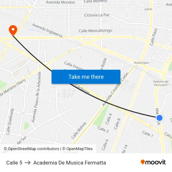 Calle 5 to Academia De Musica Fermatta map