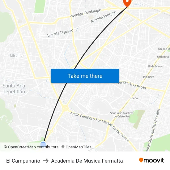 El Campanario to Academia De Musica Fermatta map