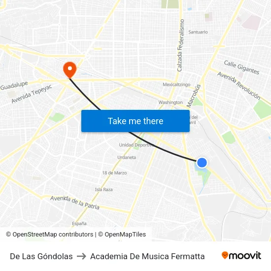 De Las Góndolas to Academia De Musica Fermatta map