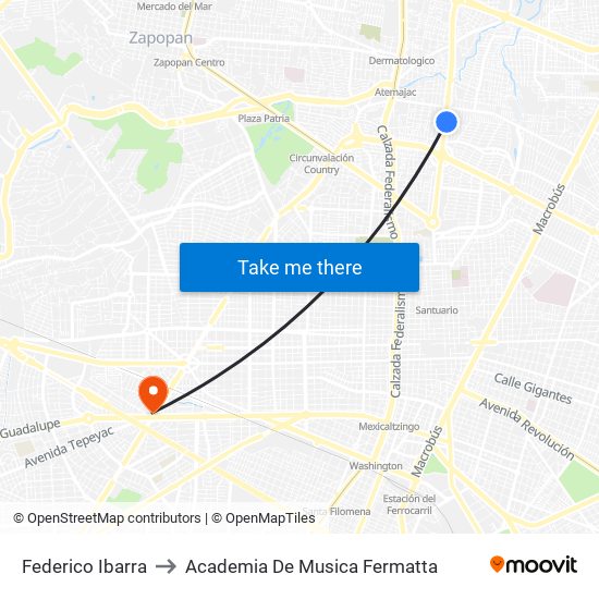 Federico Ibarra to Academia De Musica Fermatta map