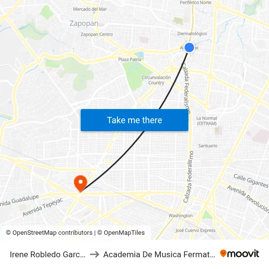 Irene Robledo García to Academia De Musica Fermatta map