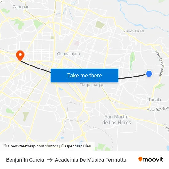 Benjamín García to Academia De Musica Fermatta map