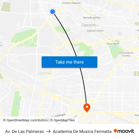 Av. De Las Palmeras to Academia De Musica Fermatta map