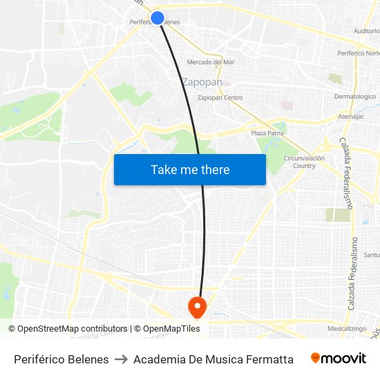 Periférico Belenes to Academia De Musica Fermatta map