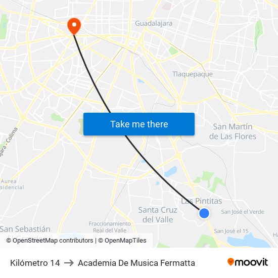 Kilómetro 14 to Academia De Musica Fermatta map