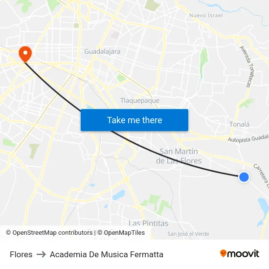 Flores to Academia De Musica Fermatta map