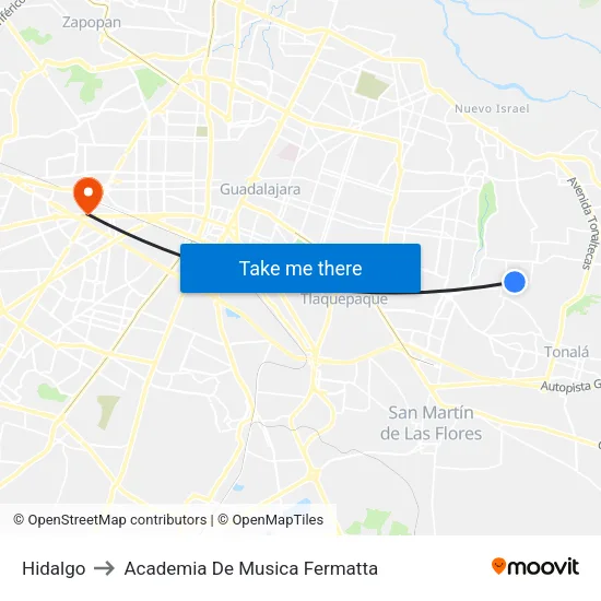 Hidalgo to Academia De Musica Fermatta map
