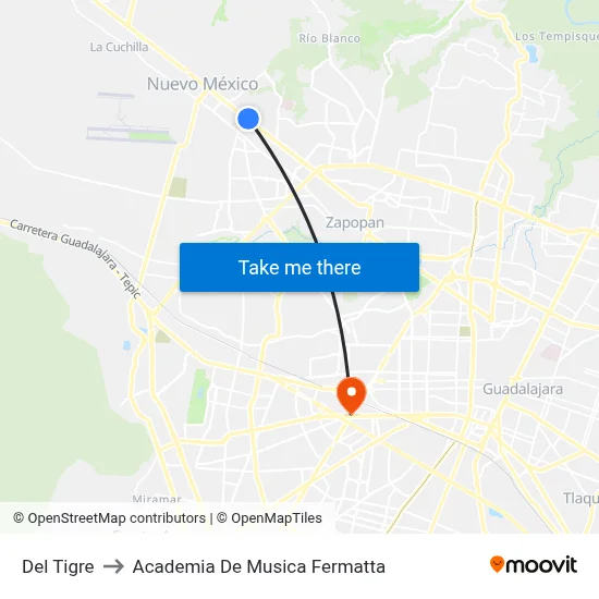 Del Tigre to Academia De Musica Fermatta map