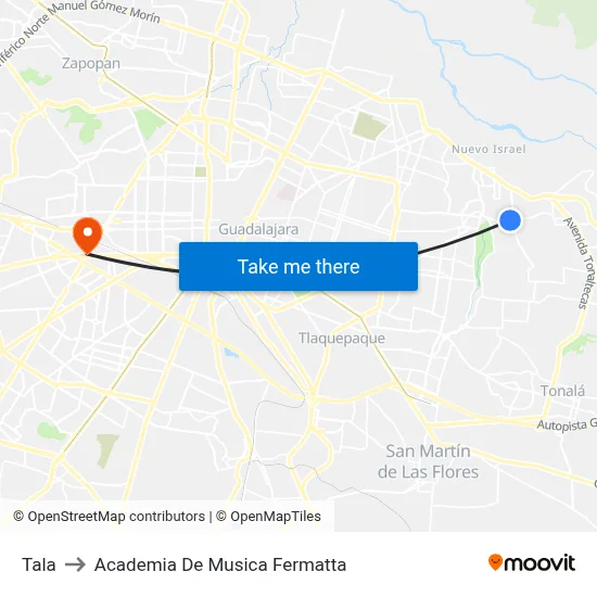 Tala to Academia De Musica Fermatta map