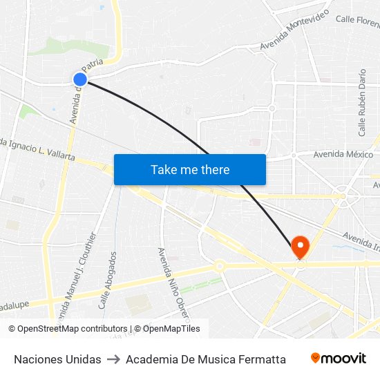 Naciones Unidas to Academia De Musica Fermatta map