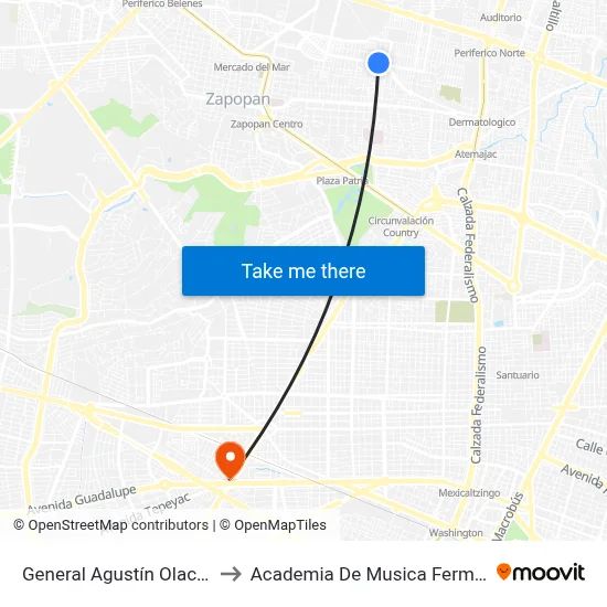 General Agustín Olachea to Academia De Musica Fermatta map