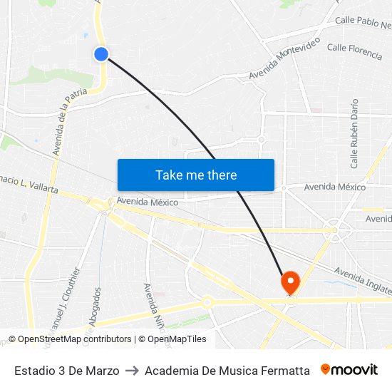 Estadio 3 De Marzo to Academia De Musica Fermatta map