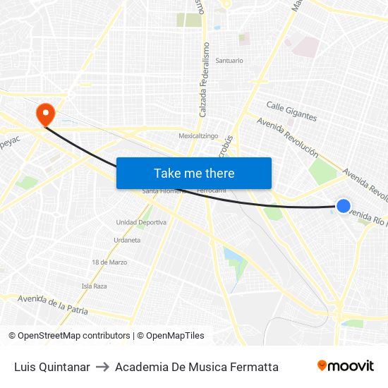 Luis Quintanar to Academia De Musica Fermatta map