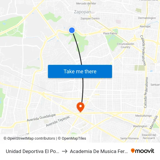 Unidad Deportiva El Polvorín to Academia De Musica Fermatta map