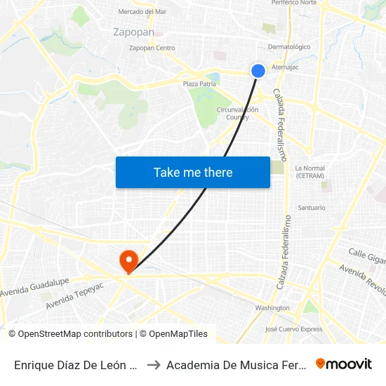 Enrique Díaz De León Norte to Academia De Musica Fermatta map