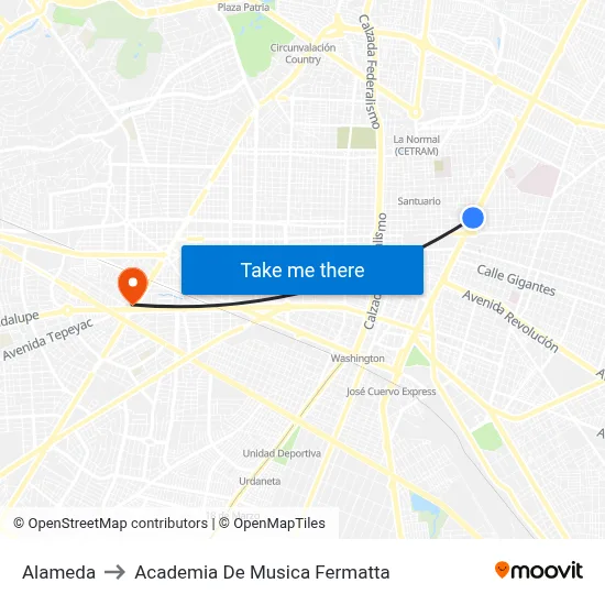 Alameda to Academia De Musica Fermatta map