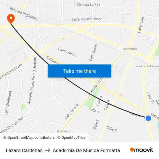 Lázaro Cárdenas to Academia De Musica Fermatta map