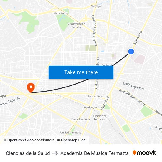 Ciencias de la Salud to Academia De Musica Fermatta map