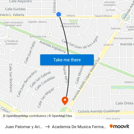 Juan Palomar y Arias to Academia De Musica Fermatta map