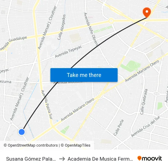 Susana Gómez Palafox to Academia De Musica Fermatta map