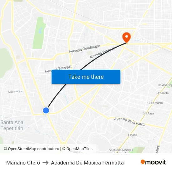 Mariano Otero to Academia De Musica Fermatta map