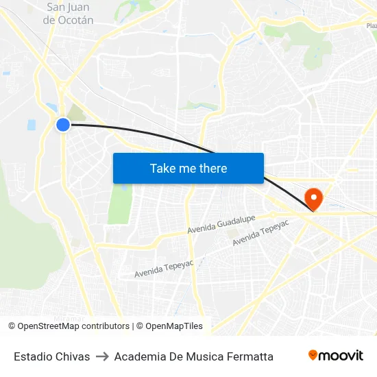 Estadio Chivas to Academia De Musica Fermatta map