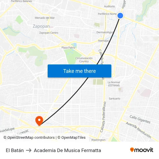 El Batán to Academia De Musica Fermatta map