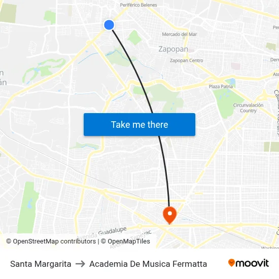 Santa Margarita to Academia De Musica Fermatta map
