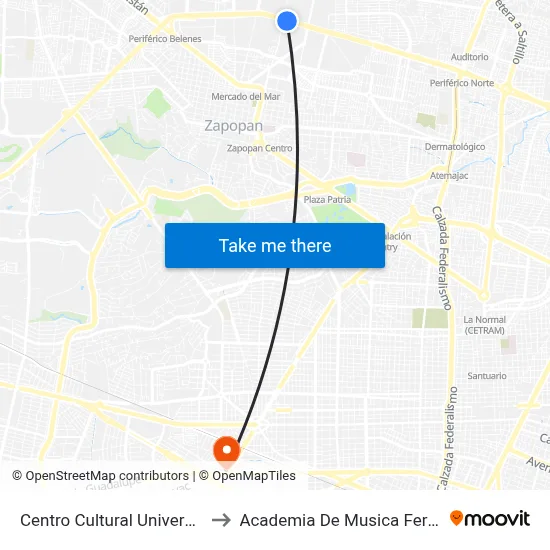 Centro Cultural Universitario to Academia De Musica Fermatta map