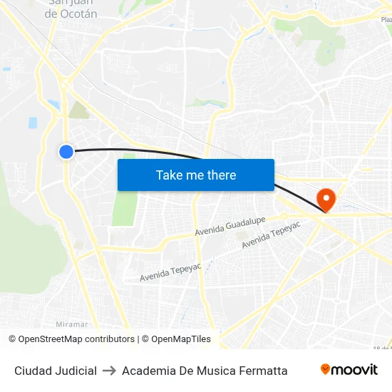 Ciudad Judicial to Academia De Musica Fermatta map