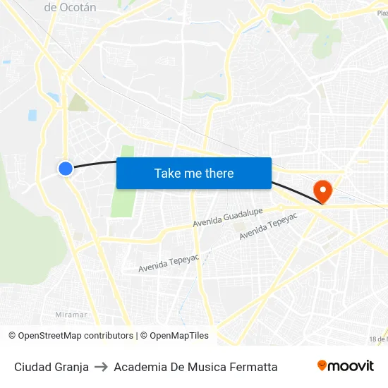 Ciudad Granja to Academia De Musica Fermatta map