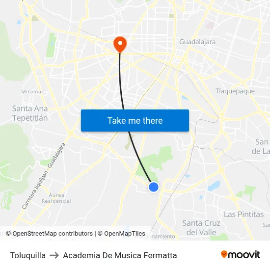 Toluquilla to Academia De Musica Fermatta map