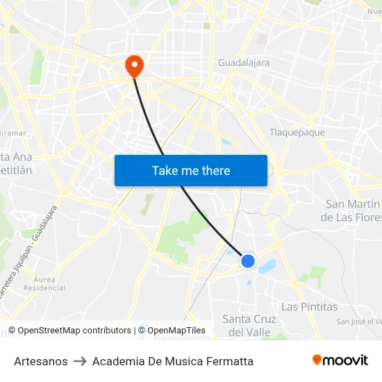 Artesanos to Academia De Musica Fermatta map