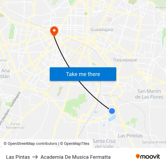 Las Pintas to Academia De Musica Fermatta map