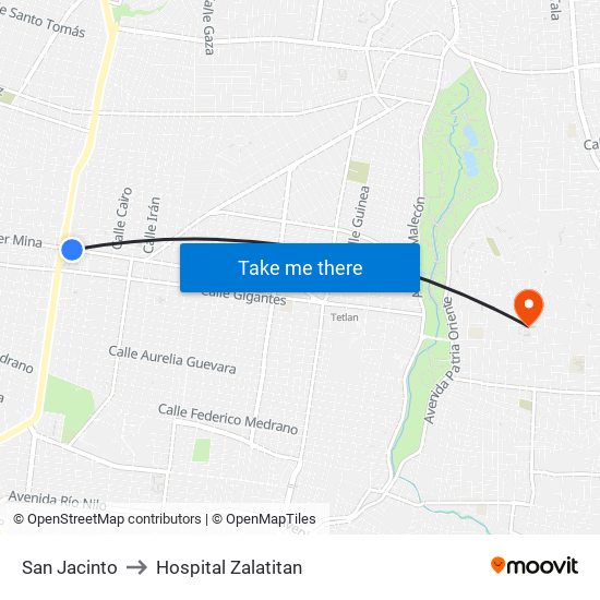 San Jacinto to Hospital Zalatitan map
