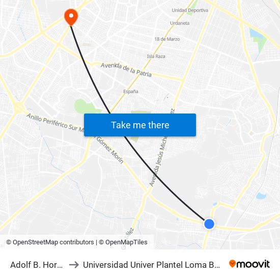 Adolf B. Horn 2 to Universidad Univer Plantel Loma Bonita map