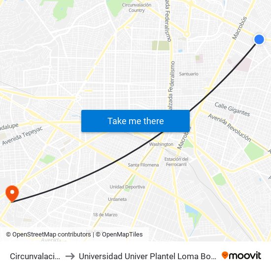 Circunvalación to Universidad Univer Plantel Loma Bonita map