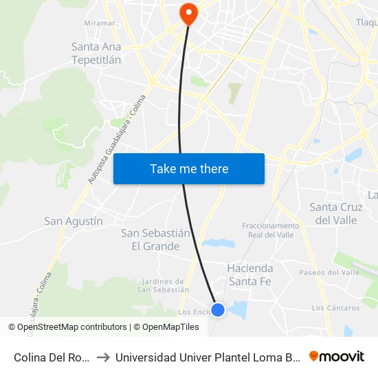 Colina Del Roble to Universidad Univer Plantel Loma Bonita map